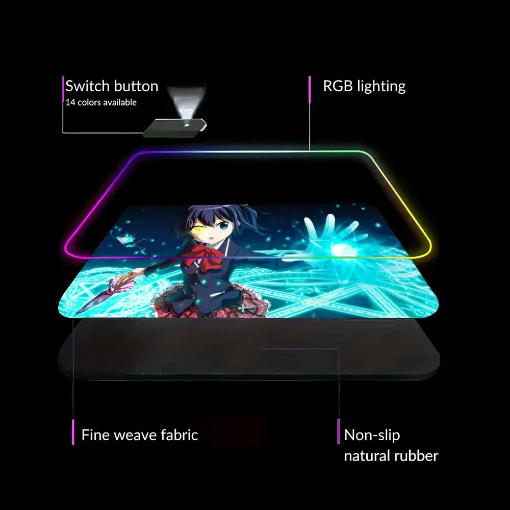 لوحة ماوس تاكاناشي ريكا ألعاب الرسوم المتحركة لوحة RGB الجميلة لوحة كمبيوتر كبيرة بإضاءة LED لـ Chuunibyou Demo Koi ga Shitai