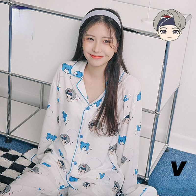 Kpop Pajamas Set Long Sleeve Loungewear Women Pajamas Ulzzang Popular Female Homewear Pjs Summer Korean Sleepwear Suits