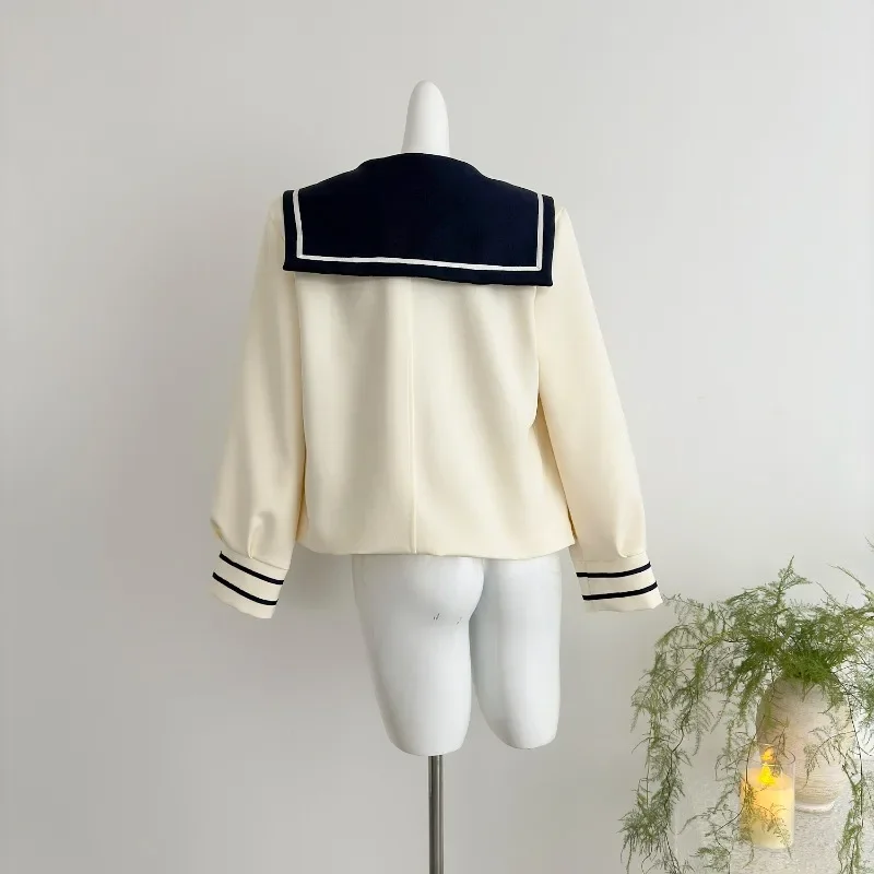 Ata iiX-Manteau de Style Preppy Japonais pour Femme, Veste à Col Marin avec Nministériels d, Design Patchwork, Haut pour Fille, Vêtements Féminins, Automne 2024