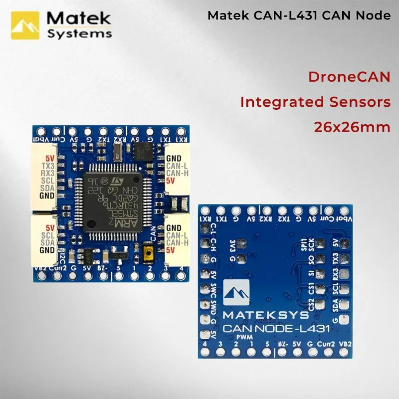 

MATEK 2025 Новый CAN-L431 AP_Periph CAN Node DroneCAN L431 (26x26 мм) для ArduPilot: GNSS, компас, барометр и датчик скорости воздуха