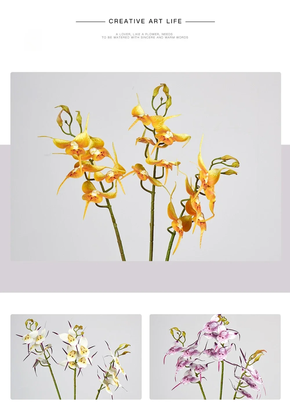 4/5 Stück Hochzeits-Gelborchideen Künstliche Blumen Hallendekoration Simulation 5-Köpfige Affengesichtsorchidee Realistische Kunstblumen – Detail 2