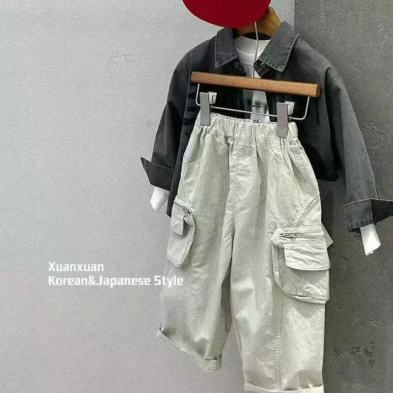 

2-7Y Children's Shirt Set Fashion New Spring and Autumn Boys' Printed Top+Loose Work Pants 2-piece Set