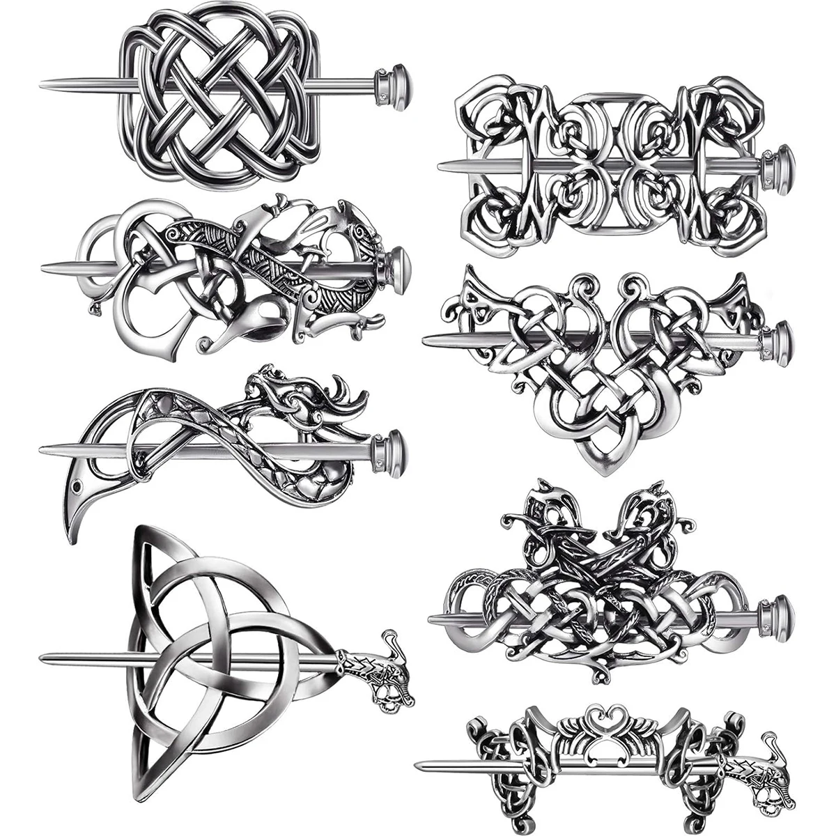 Viking Celtic Hair Clips Vintage Celtic Knot Hairpins Retro Silver Alloy Hair Sticks Viking Metal Celtic Hair Barrette Jewelry