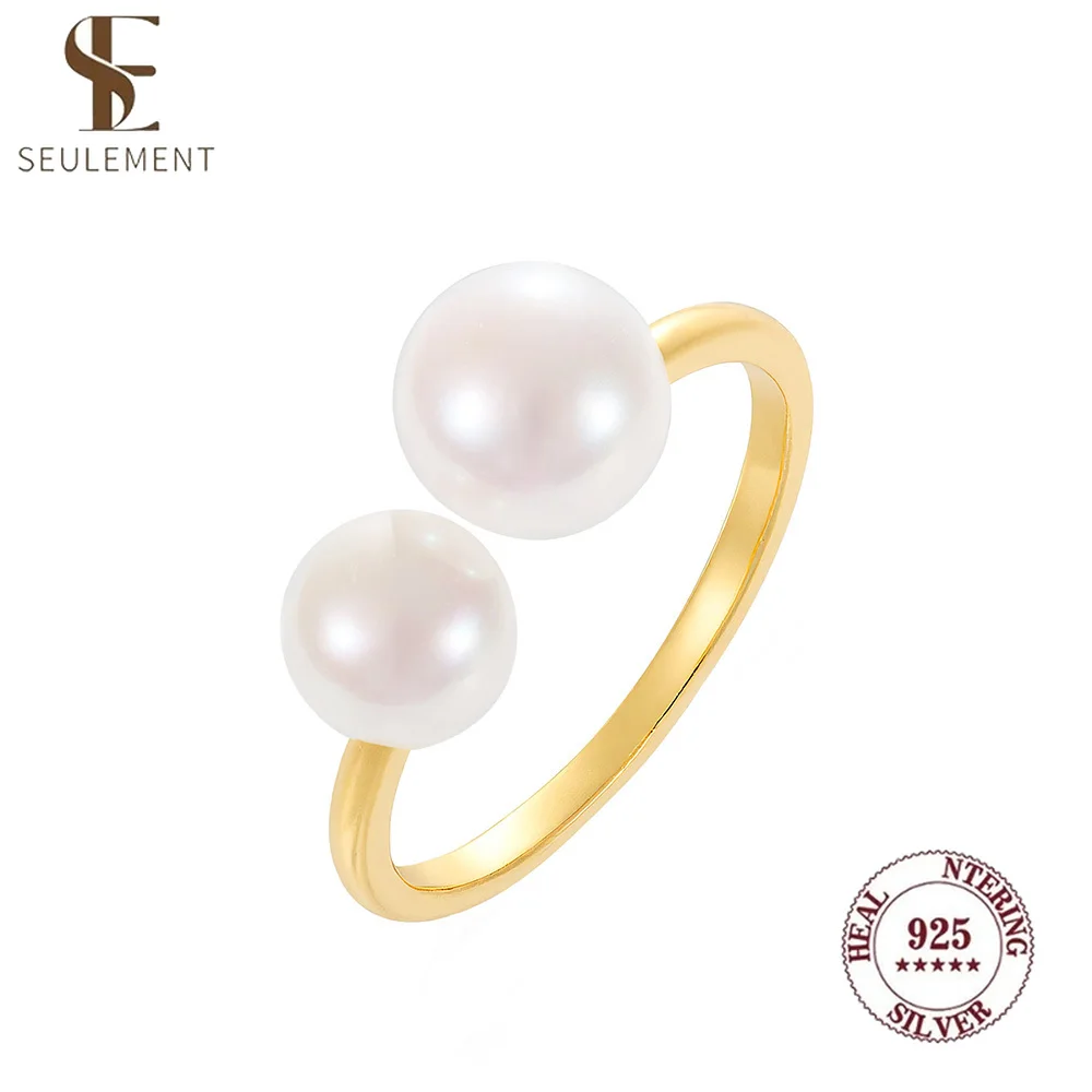 

Seulement 925 Sterling Silver Double Freshwater Natural Pearl Open Ring for Women Adjustable Rings Elegant Party Jewelry Gift
