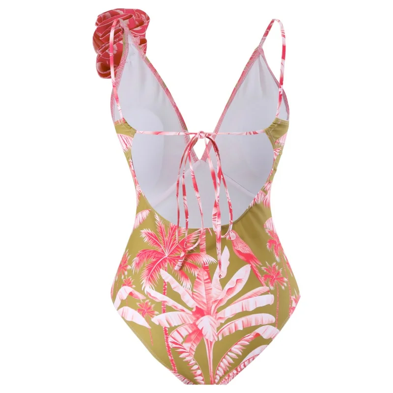 

2024 New Faion Print Sexy One-Piece Swimsuit Women's Cross-Border Swimwear Set Polyester Material Surfing Swimsuit