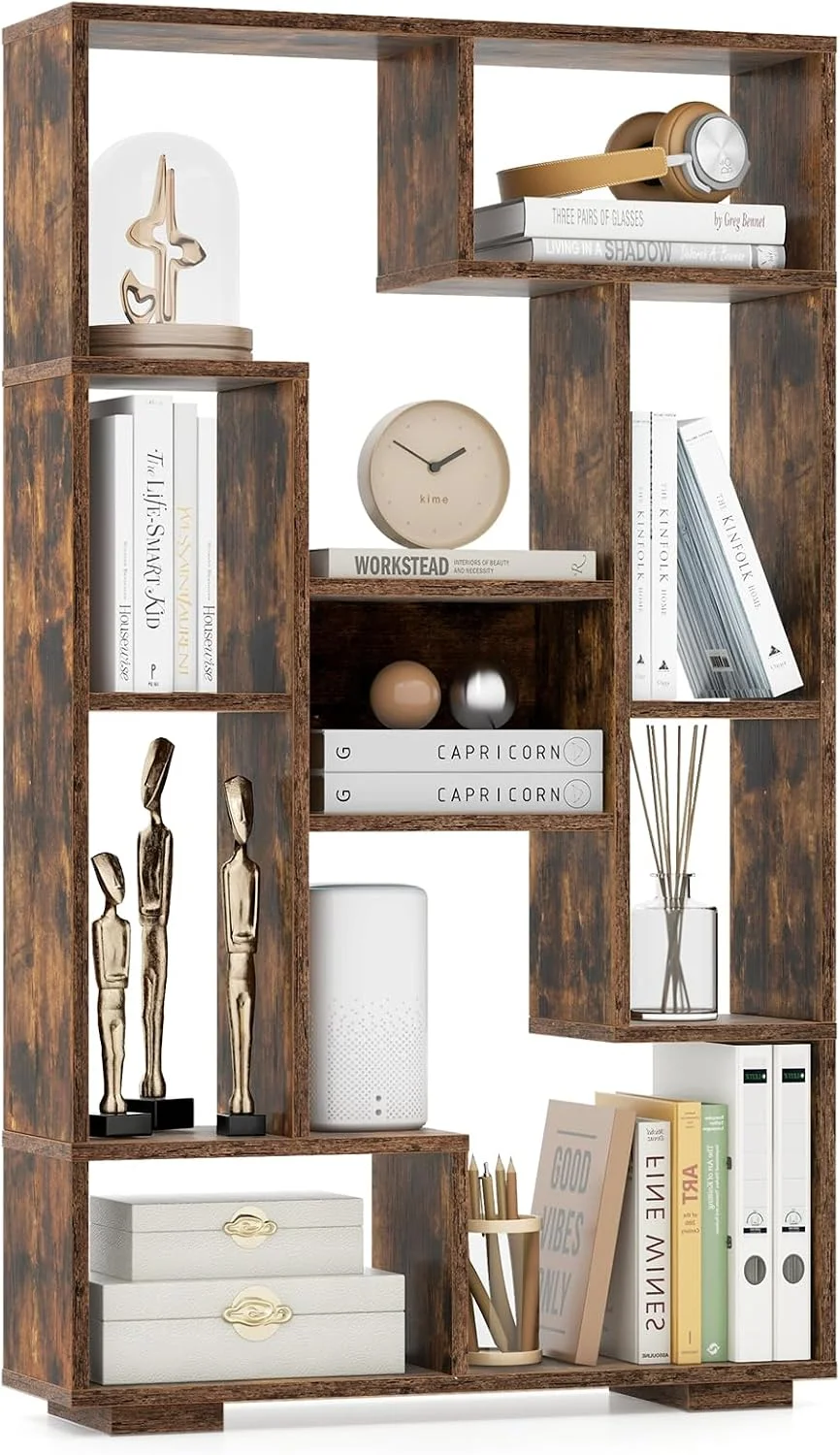 120 cm großes Bücherregal mit 9 Fächern, Standregal, Raumteiler, Mehrzweckregal, Holz, Lagerregal mit Neigungsschutz – Detail 2