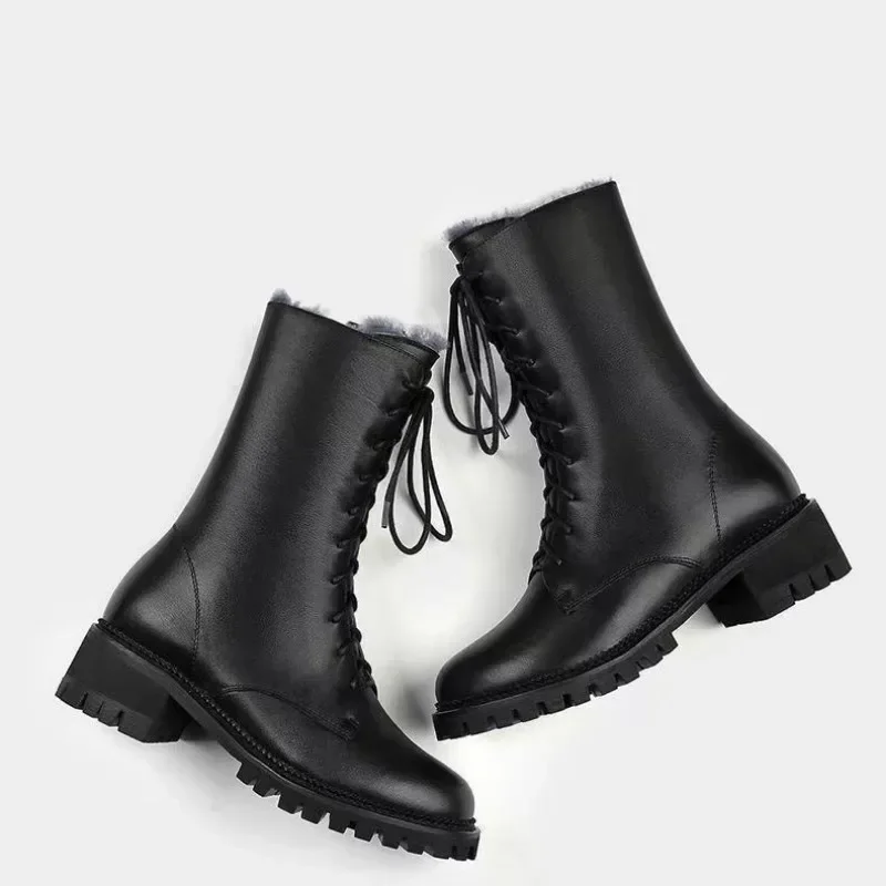 High Top Boots Women 2024 Thickened High Heel Lacing Double Zip Shoes for Women Mid Calf Boots Chunky Heel Platform Women Boots