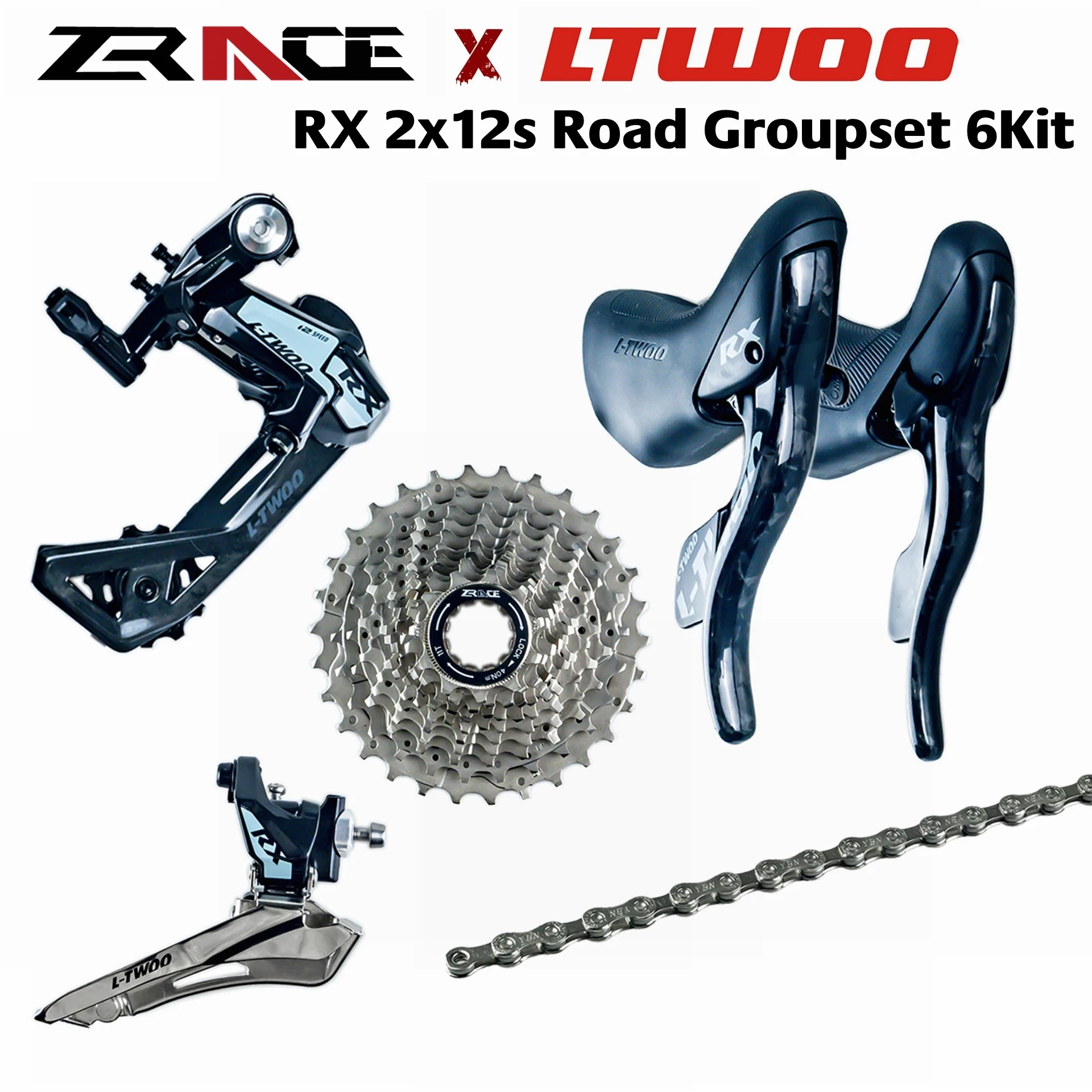 NEW LTWOO RX 2x12 speed,24s Road Groupset 6Kit Carbon Fiber,ZRACE Cassette+Chains+Shifter+R/F Derailleurs freewheel RX12-6kits