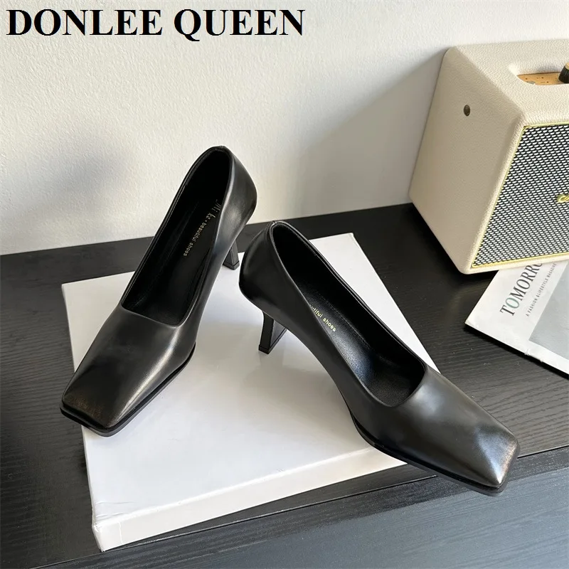 Women Pumps Square Toe Sexy High Heels Shallow Slip On Party Dress Shoes Office Pumps Elegant Wedding Shoes Office Ladies  Mujer