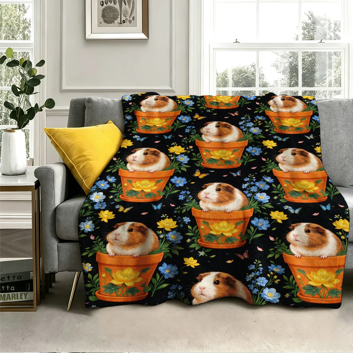 Guinea Pig Pot Blue Repeat Flannel Blanket Warm Soft Halloween Christmas Decorative Couch Warm Cozy All-Season Gift