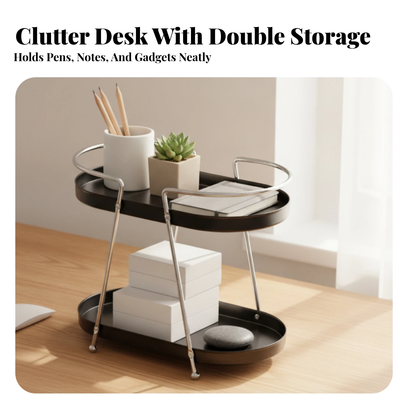 Two-Tier Organizer Rack Slim Metal Organizer with Oval Trays Tabletop Storage Rack Compact for Bathroom Counter, Vanity