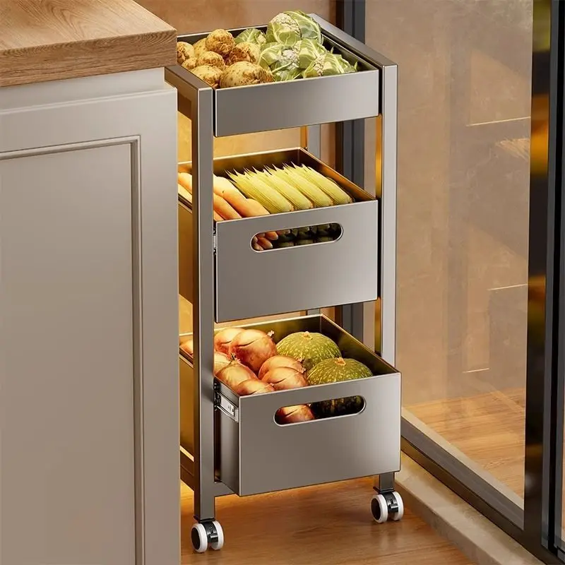 Kitchen rack crevice trolley floor drawer type removable multi-layer storage shelf for fruit and vegetable baskets