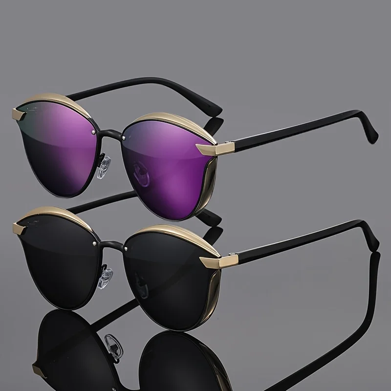 

2pcs Fashionable Retro Metal Personalized Cat Eye Colorful Sunglasses Metal Frame Design Durable and High Grade Unisex
