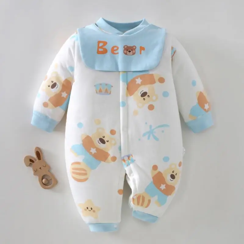 

Autumn Winter Newborn Clothes Boys Girls Bodysuit Set Solid Color Kids Romper Pure Cotton Thick Warm Loungewear Baby Clothes