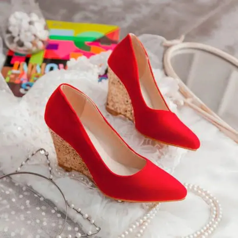 Wedges High Heels Pumps Shoes Women Elegant Spring Casual Red and Black Wedding Office Party Shoes Ladies Large Size 43
