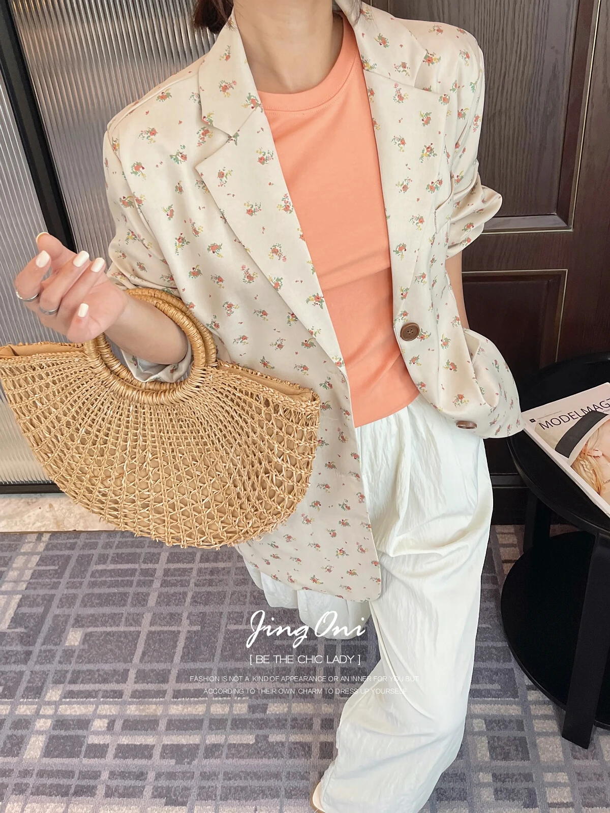 

Floral Blazers Coat Women Clothing 2024 Summer Korean Fashion Style Outerwears Jacket New Elegant Long Sleeve Suit Luxury Casual