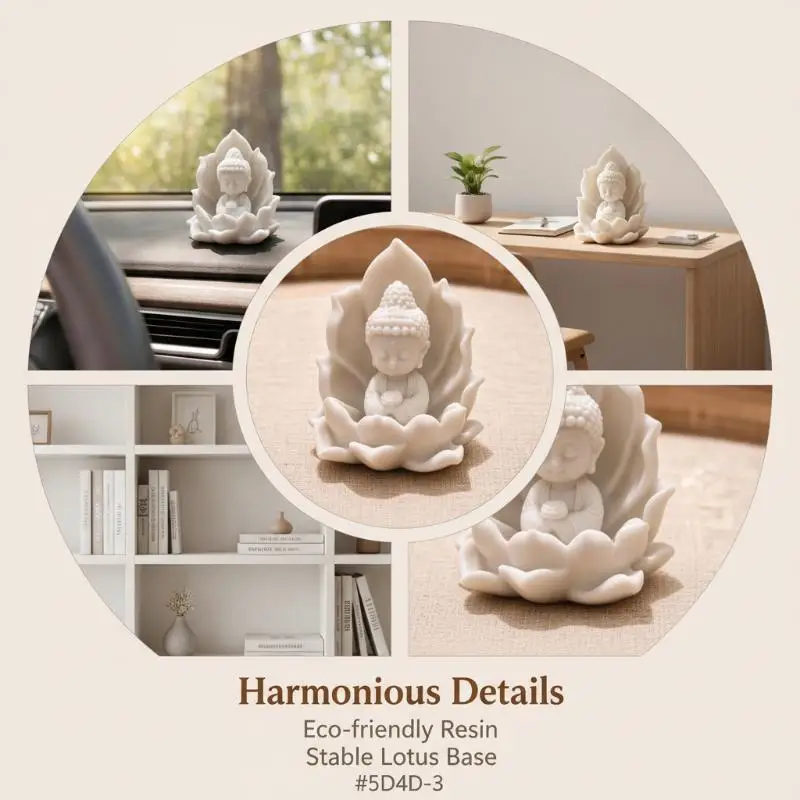 Mini Resin Statue with Lotus Base Exquisite Craftsmanship Small Ornament for Meditation Desk Home Table Decor