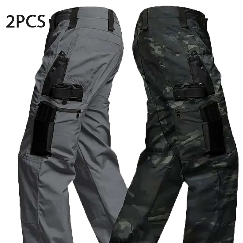 2Pcs Men Tactical Pants Multi-Pockets Training Clothes Military Camo Workwear Pant Outdoor Trousers Combat Pants Men Clothing