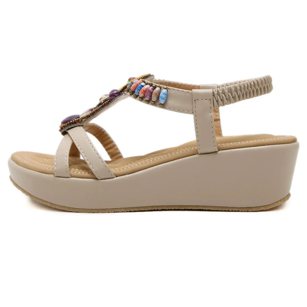 YAERNI Summer Women Wedge Gladiator sandals Shoes Women Bohemia String bead Beach Open toe Platforms Flat Sandals 35-42