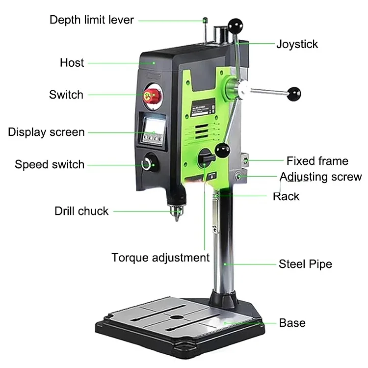 800W High Precision Bench Drill Press 220V Digital Display Bench Drill with Adjustable Speed Woodworking Drilling Machine