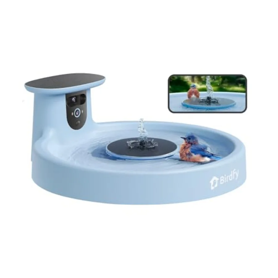 

Умная купальня для птиц Birdfy с камерой, солнечным фонтаном и двойной камерой для наблюдения за дикими птицами, автоматическая запись видео и обнаружение движения