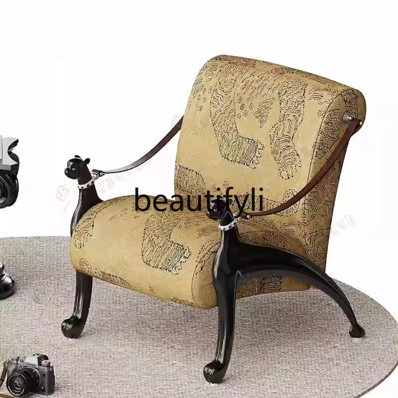 

Vintage Style Solid Wood Dog Head Chair High-End Luxury Villa Furniture Balcony Leisure Chair Living Room Seat Customizable