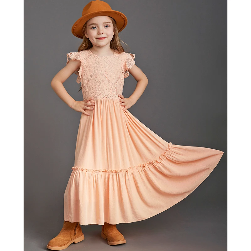 New Girls Lace Princess Party Dress Wedding Pageant Performance Long Dress Birthday Gift For 4-14 Years Kids