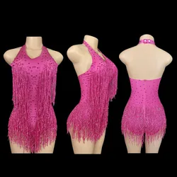 Sparkly strass frangia body donna brightclub Party Dance Costume Stage Wear sexynappa body Performance abbigliamento G7