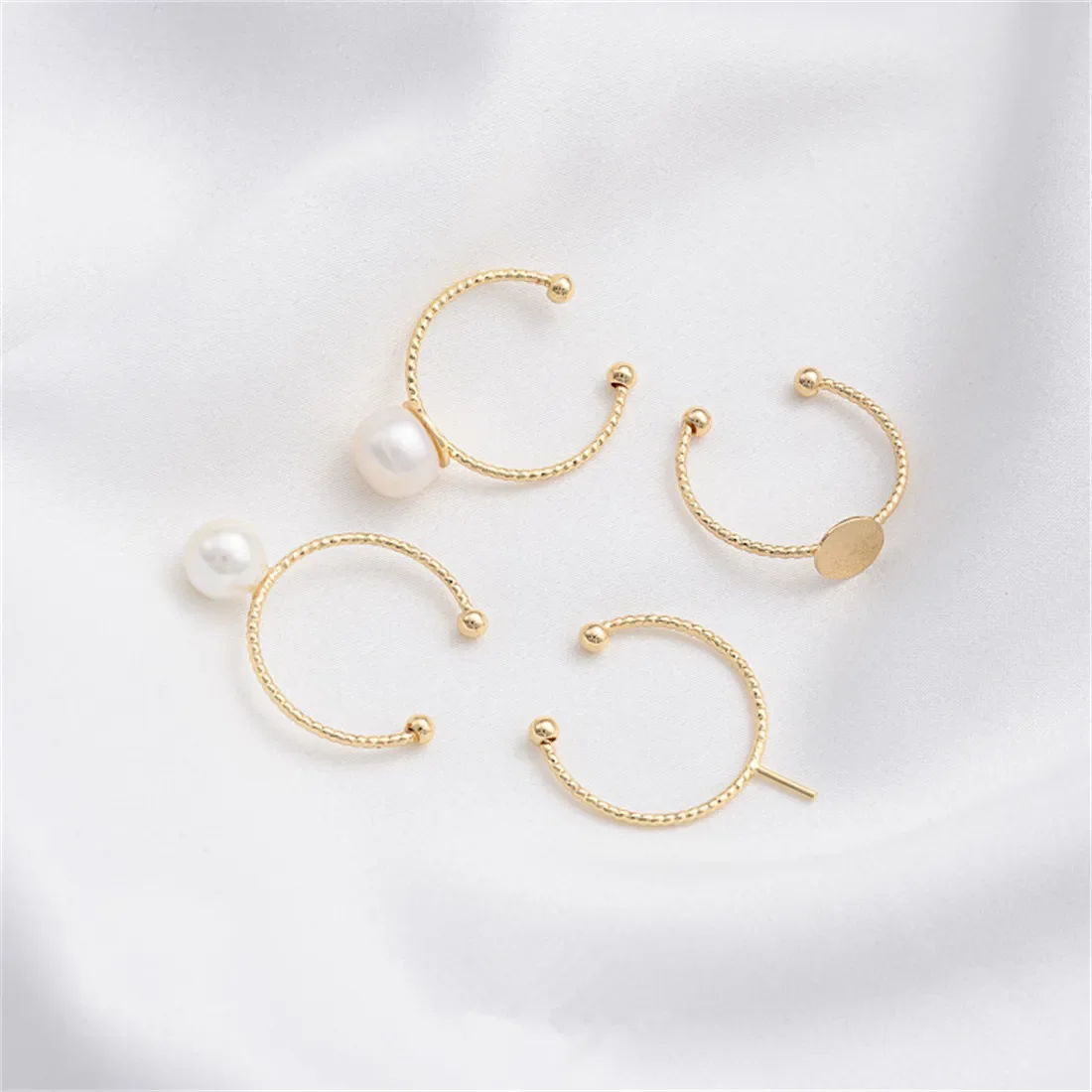 14K Gold-coated Bead-supported Ring Adhesive Ring Half-hole Bead Needle Inlaid Pearl Opening Batch Flower-supported Ring Fitting