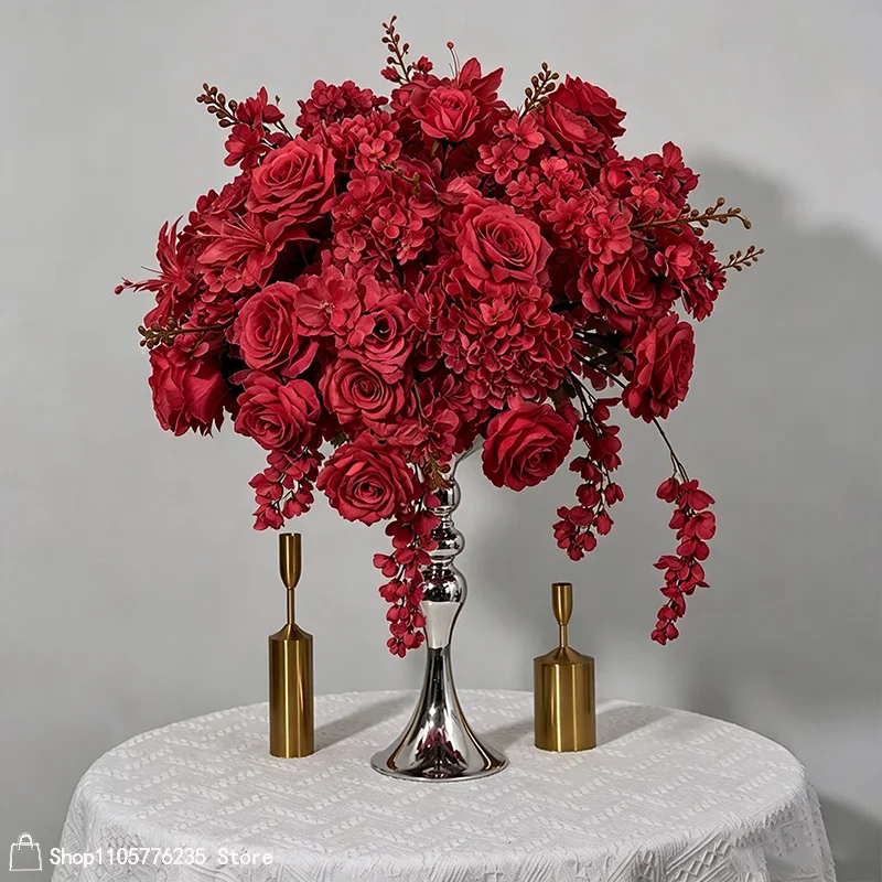 Rosa Künstliche Blumenarrangements Tischdekoration Blumenball Rose Delphinium Hochzeit Bankett Esstisch Party Event Dekoration – Detail 5