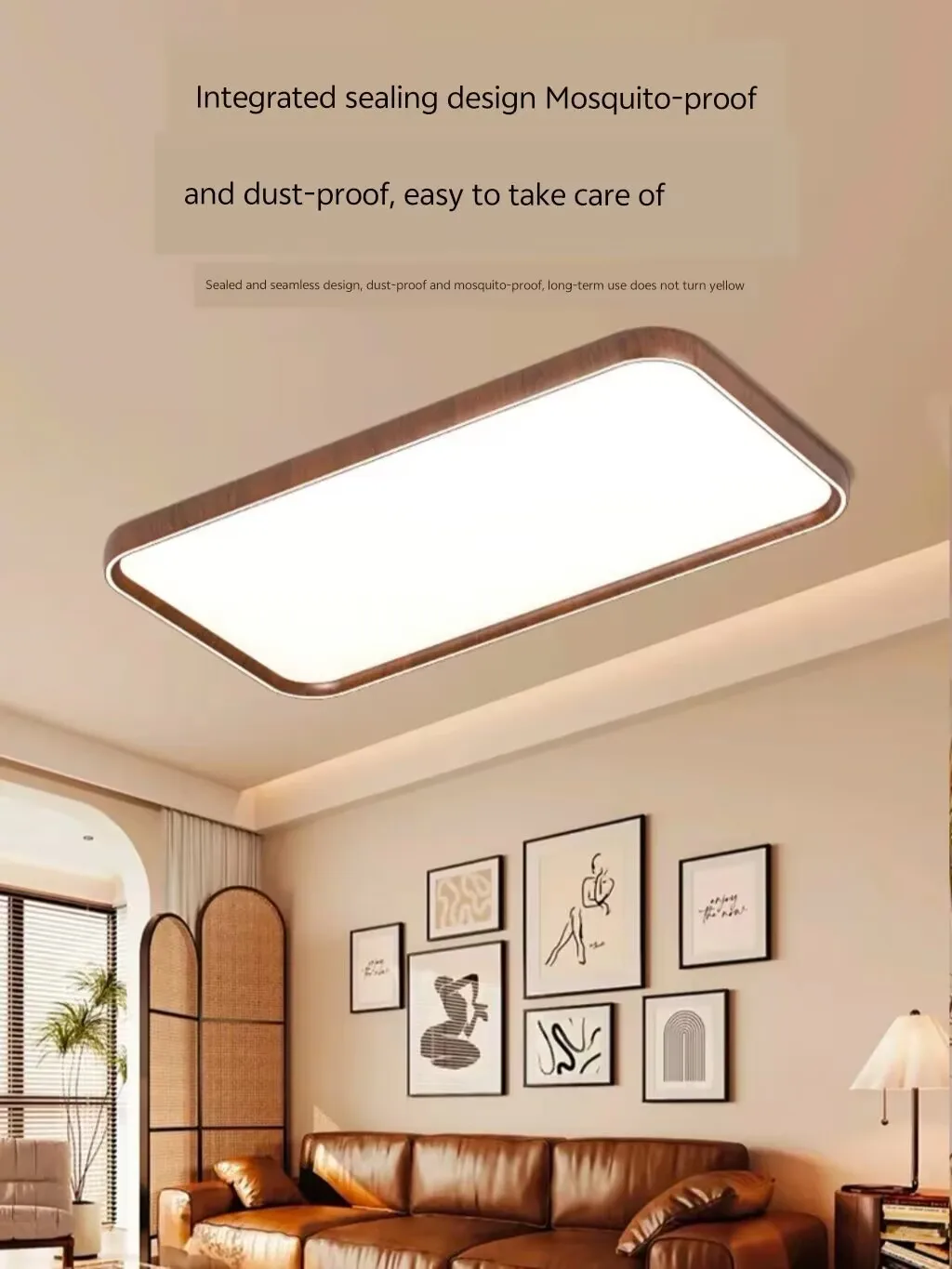 New model ceiling lamp for the living room, walnut wood pattern lamp, full spectrum eye friendly bedroom lamp