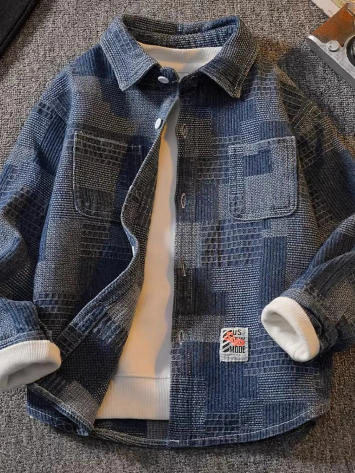 children's-plaid-denim-irt-jaet-boys-spring-autumn-loose-faionable-casual-long-sve-button-up-classic-sle