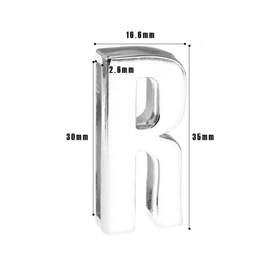 12pc Plain Hole 30mm Slide Letter Chrome Color English Alphabet A-Z Fit DIY Wristband Bracelet Pet Collar Jewelry Making