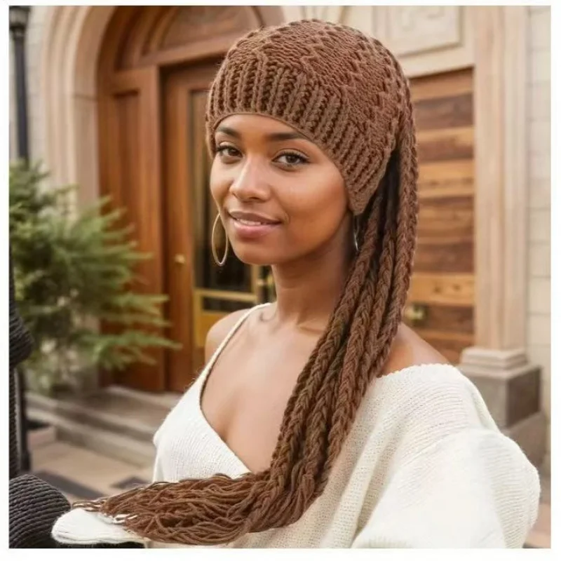 Autumn Winter Man Woman New Crochet Wig Dreadlocks Braid Hat Winter Elastic Wool Thickened Warm Knitted Beanie Hats