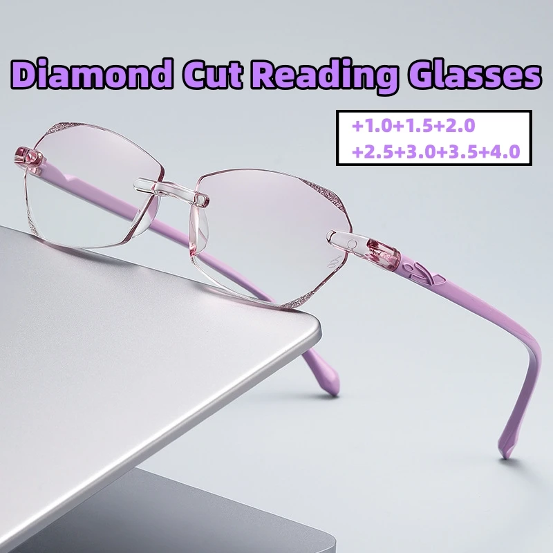 

Women Diamond Cut Reading Glasses Unisex Fashion Blue Light Blocking Presbyopia Men Vintage Ultralight Far Sight Eyeglasses