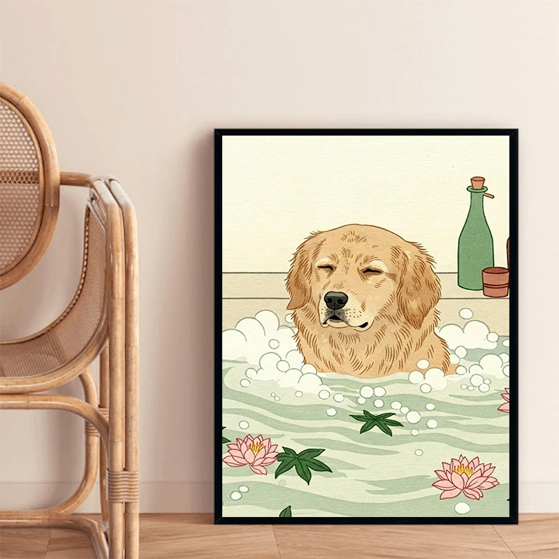 حيوانات لطيفة في ملصقات الدش على الطراز الياباني عمل فني مريح يطبع ملتوية للحمام من القماش صور جدارية لديكور المنزل والحمام