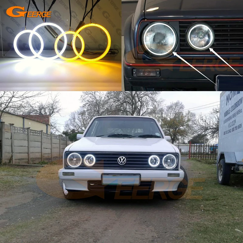 For Volkswagen VW Golf Mk1 Mk2 GTI Euro Headlight Ultra Bright Day Light Turn Signal SMD LED Angel Eyes Halo Rings Car Styling