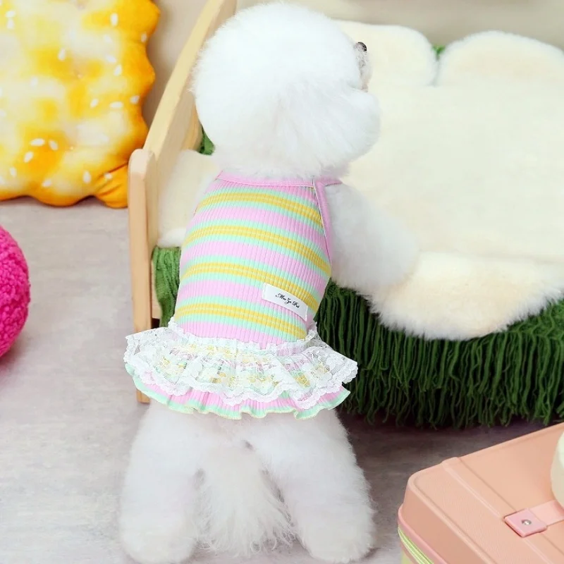 Fashion Lace Dog Dress Pet Dog Clothes for Small Dogs Summer Puppy Princess Skirt Cute Cat Striped Dress Chihuahua Dog Clothes