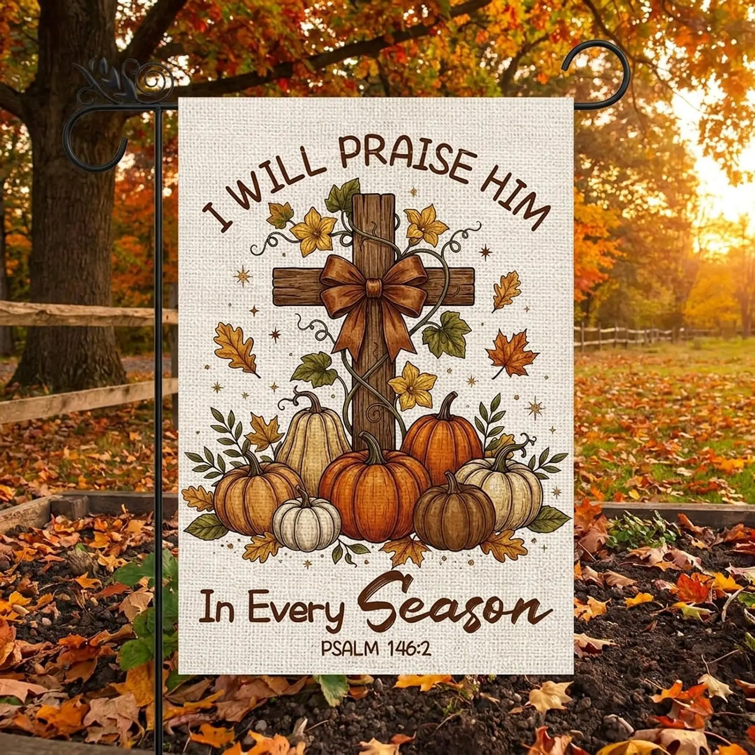 Christian Fall Decor - Fall Christian Cross Garden Flag Pumpkin Double Sided Outside Irregular Vertical Rustic Autumn Season aaz
