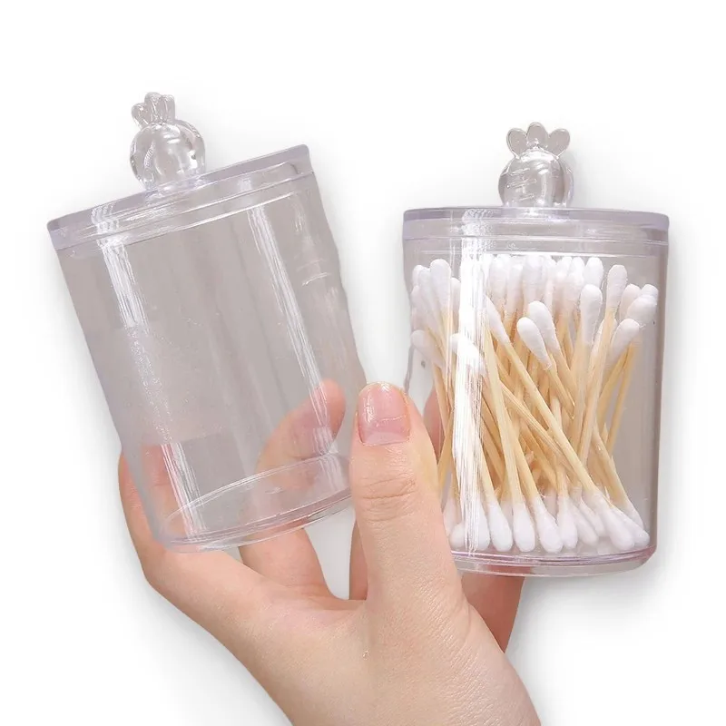 Cotton Swab Storage Box Makeup Jewelry Organizer Round Transparent Jar Bathroom Cosmetic Home Organization