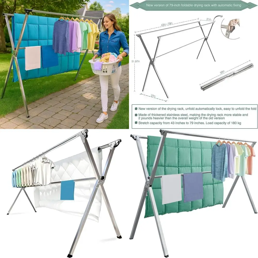 

Портативная сверхмощная складная сушилка для белья с 20 крючками для внутреннего и наружного использования (79,555)