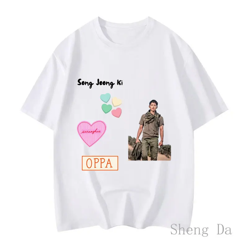 Song Joong-ki Korean Dongdaemun 2024 Pure Cotton T-shirts for Men Army Green South Korea Graphic Shirt T-shirt Tops Tees Men's