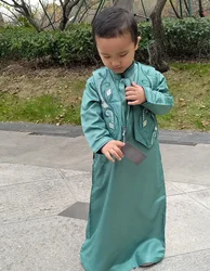 Muslim Boys Robe Vest Suit Children Embroidery Abaya Prayer Kaftan Ramadan Morocco Jubba Modest Islamic Dubai Saudi Abayas Thobe