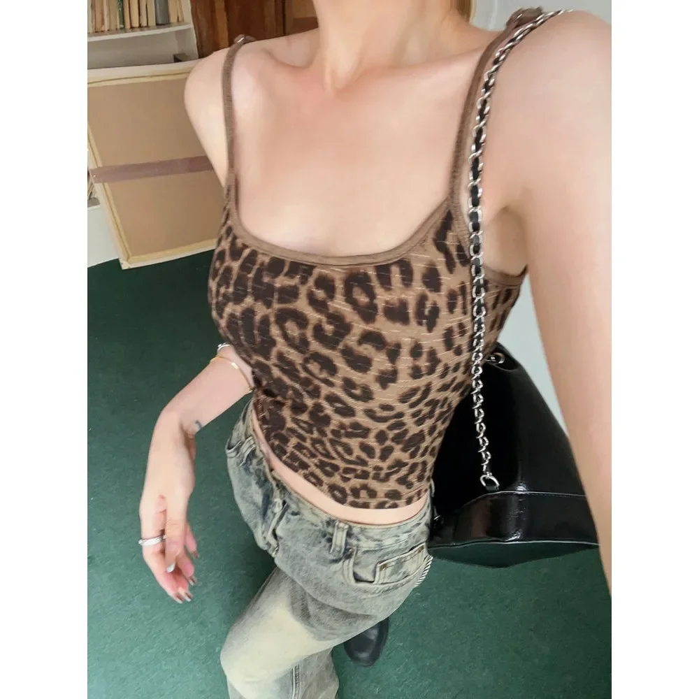 Summer Leopard Print Sling Fashion Temperament Look Slim Tube Top Cool Casual Sleeveless Top Beach Vacation