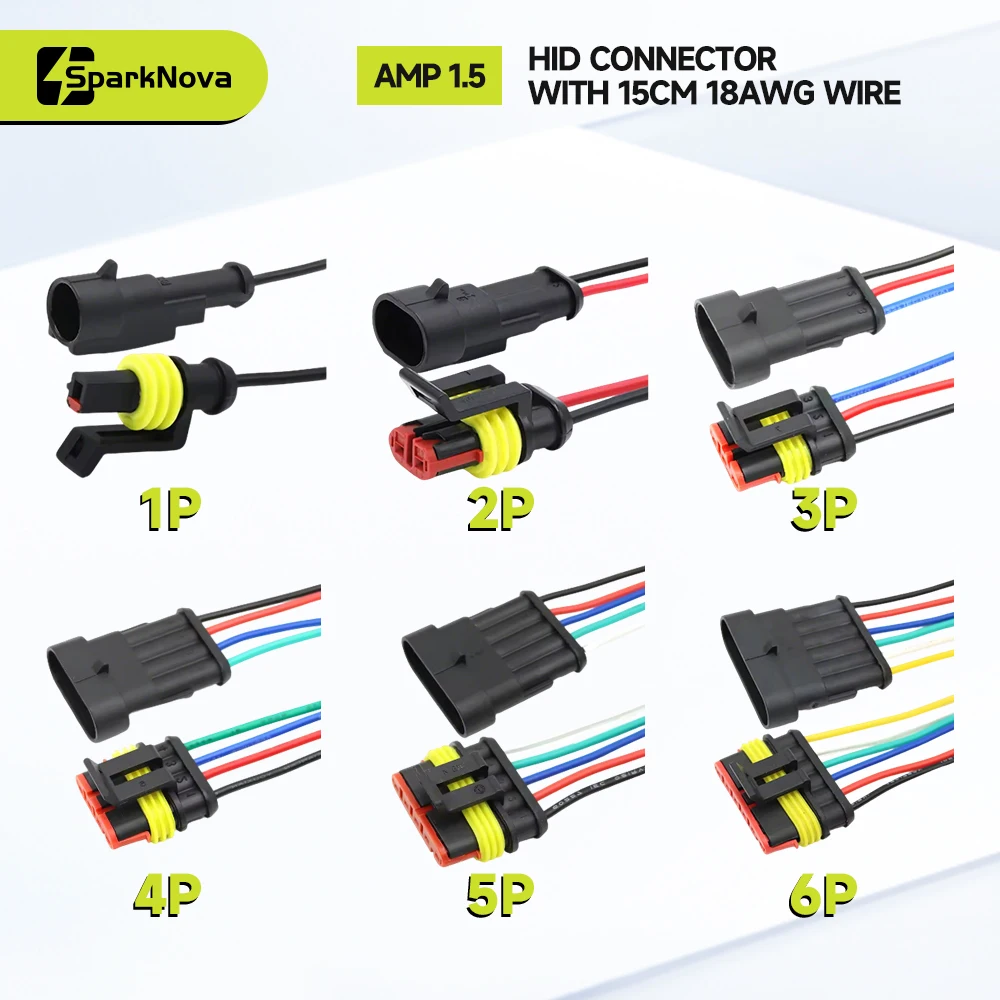 1/5 Sets HID Wasserdichte Anschlüsse 1/6 Pin Auto Elektrische Draht Stecker Stecker Lkw Kabelbaum mit 15 CM Kabel für Auto Motorrad