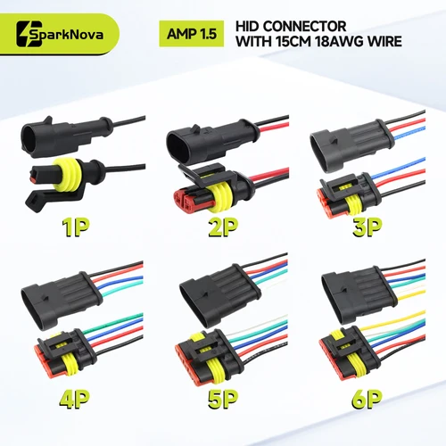 1/5 juegos de conectores HID impermeables, conector de Cable eléctrico de coche de 1/6 pines, arnés de camión con Cable de 15CM para motocicleta y automóvil