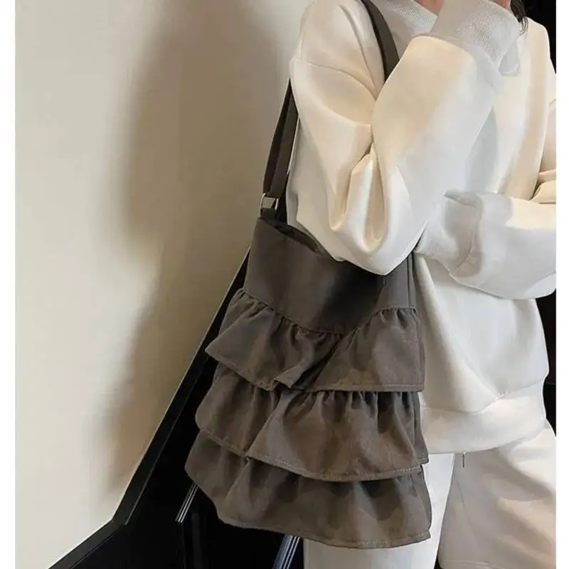 Bloom Korean Style Ruffle Y2k Crossbody Women High Street Canvas Casual Shoulder Bags Ladies Large Capacity Handbag 2025