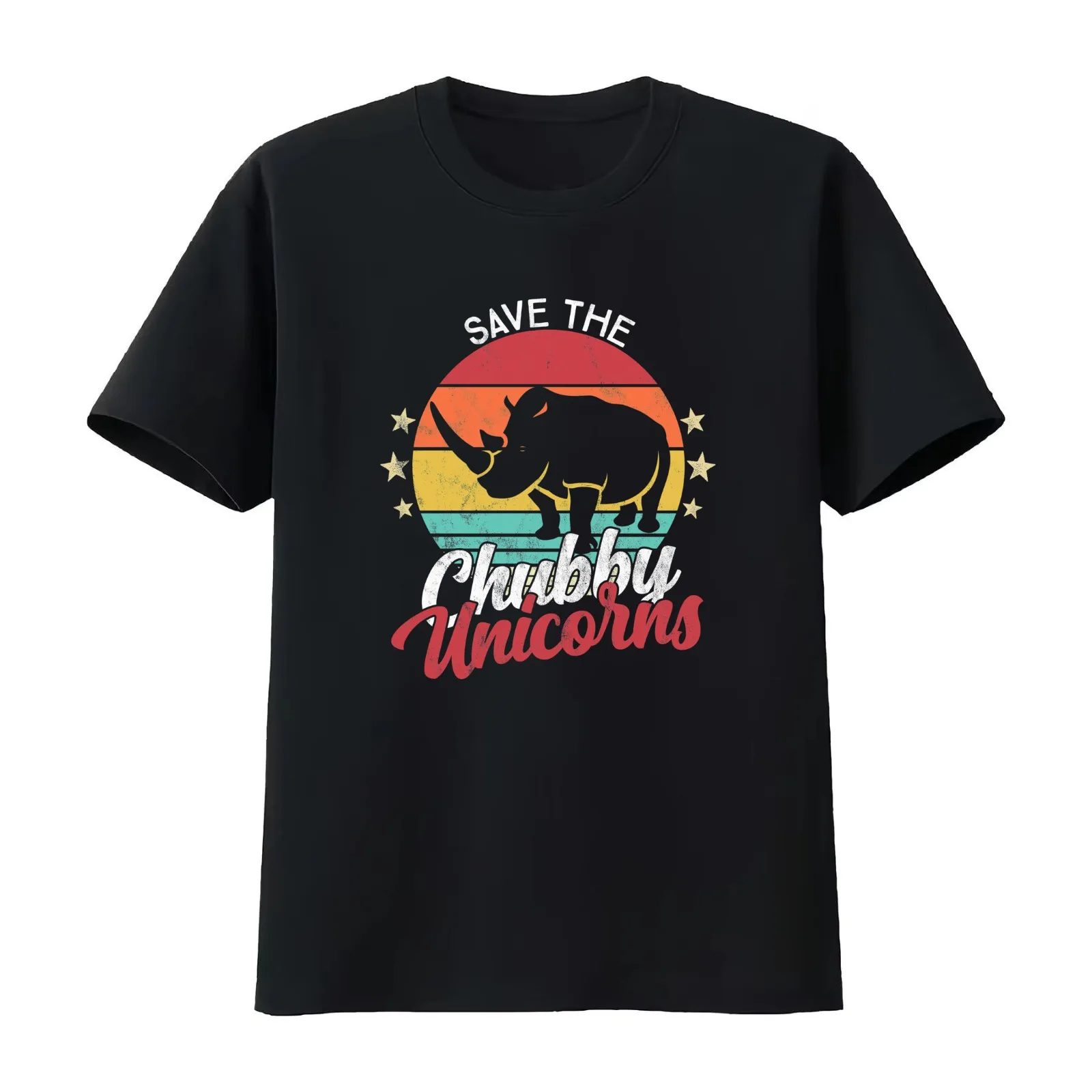 Unicorn Fat - Save The Chubby Unicorns Vintage Rhino Funny T-Shirt Summer Casual Cotton Tee Oversized Streetwear Tops