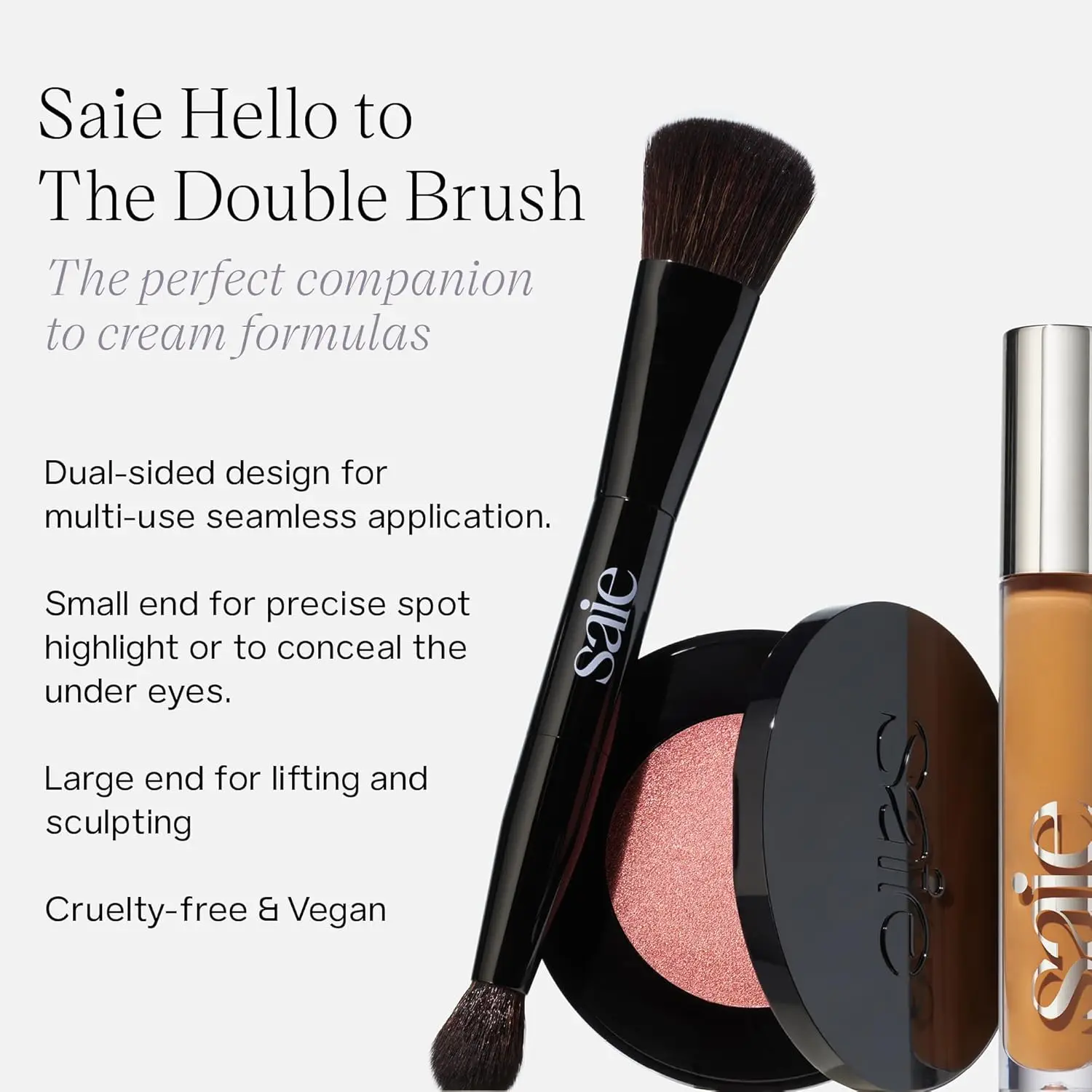 Dual-Ended Makeup Brush for Powder and Cream: Ultra-Soft, Vegan, Precise Application
