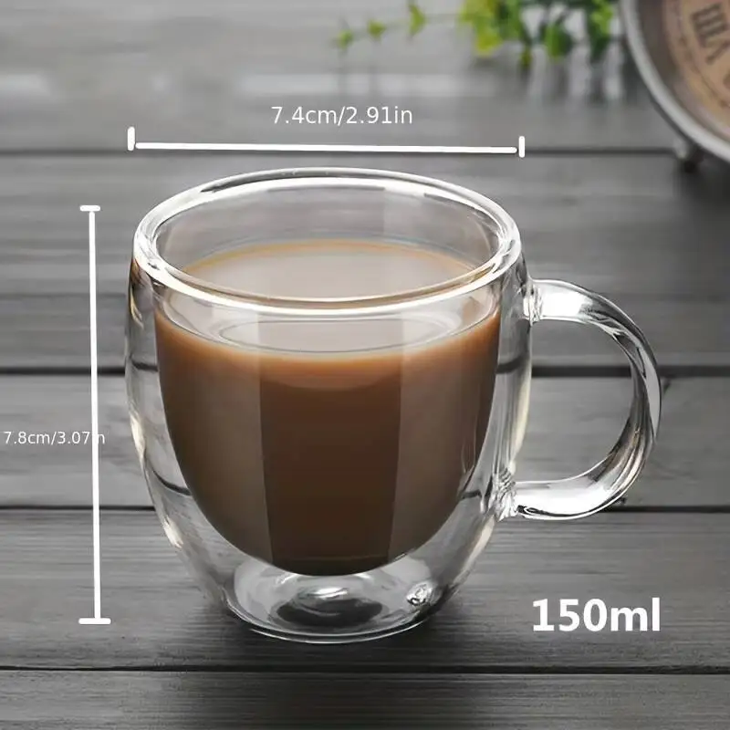 

2pcs Wall Glass Cups With Handle Transparent Double Walled Espresso Coffee Mugs Cold Drink Milk Juice Cup 150ml 250ml